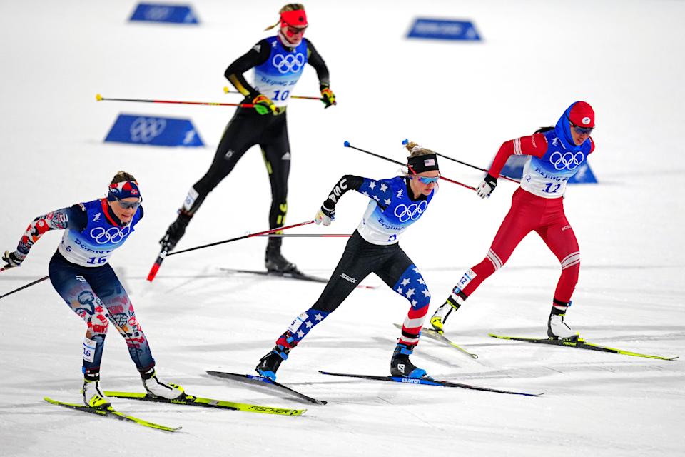 Jessie Diggins (USA) competes in the Women’s Cross-Country Skiing Freestyle Sprint during the Beijing 2022 Olympic Winter Games at Zhangjiakou Cross-Country Centre, Feb. 8, 2022.